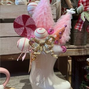Festive Pink and Gold Holiday Boot Decor